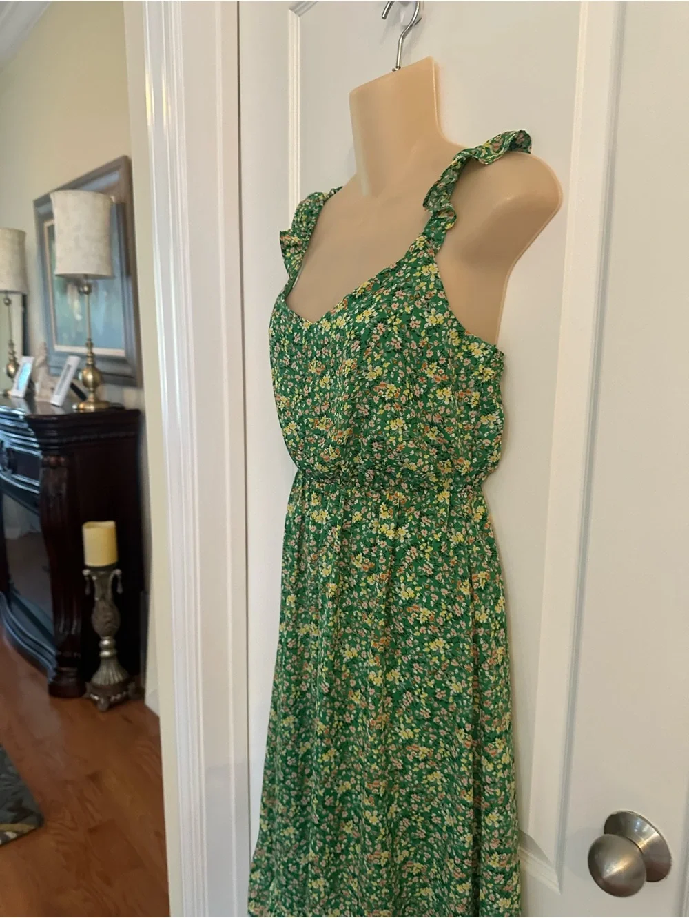 Jessica Simpson Green Floral V Neck Flutter Sleeve Dress Size Small